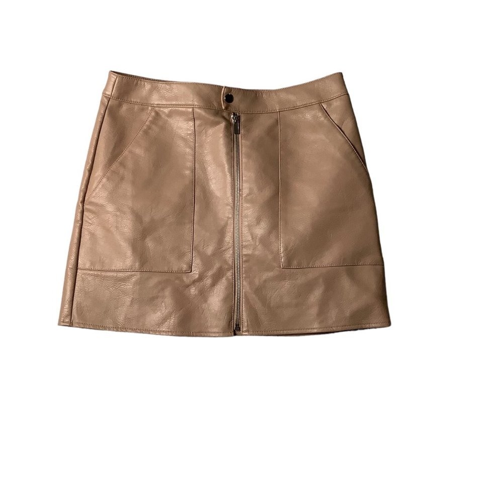 Bar III Women Pink Faux Vegan Leather Front Zip Pockets Mini Skirt Sz 6 32”